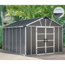 11' X 13.1' Palram Canopia Yukon Dark Grey Skylight Plastic Shed (3.32m X 3.93m) -Halls || Lifetime || Keter Sales 01 705159 11x13 palram canopia yukon shed insitu1 min