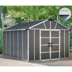 11' X 13.1' Palram Canopia Yukon Dark Grey Skylight Plastic Shed With WPC Floor (3.32m X 3.93m) -Halls || Lifetime || Keter Sales 01 705161 11x13 palram canopia yukon shed insitu min
