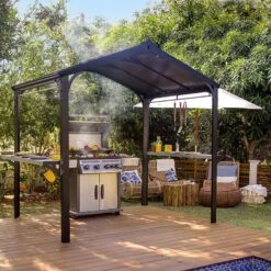 8' X 6' Palram Canopia Austin 2400 BBQ Shelter Gazebo - Black (2.84m X 1.8m)