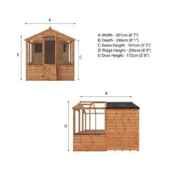 8'x6' (2.4x1.8m) Mercia Shiplap Wooden Apex Greenhouse Combi Shed -Halls || Lifetime || Keter Sales 01 si 004 001 0024 drawing min
