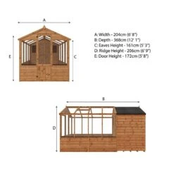 12'x6' (3.6x1.8m) Mercia Shiplap Wooden Apex Greenhouse Combi Shed -Halls || Lifetime || Keter Sales 01 si 004 001 0026 drawing min