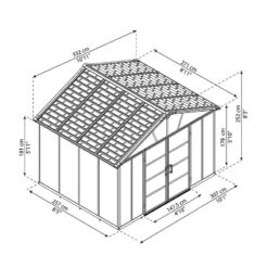 11' X 9' Palram Canopia Yukon Dark Grey Skylight Plastic Shed With WPC Floor (3.3m X 2.7m) 19 11' X 9' Palram Canopia Yukon Dark Grey Skylight Plastic Shed With WPC Floor (3.3m X 2.7m) -Halls || Lifetime || Keter Sales 04 705160 11x9 palram canopia yukon shed drawing min