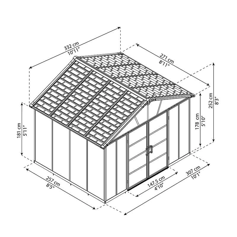 11' X 9' Palram Canopia Yukon Dark Grey Skylight Plastic Shed With WPC Floor (3.3m X 2.7m) 3 11' X 9' Palram Canopia Yukon Dark Grey Skylight Plastic Shed With WPC Floor (3.3m X 2.7m) - Image 3