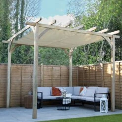 Forest Large Ultima Wooden Garden Pergola With Retractable Canopy 12' X 12'
