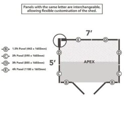 7' X 5' Forest 4Life 25yr Guarantee Overlap Pressure Treated Windowless Double Door Apex Wooden Shed (2.32m X 1.53m) -Halls || Lifetime || Keter Sales 13 opa75ddnwmhd drawing2 min