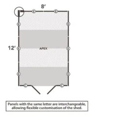 12' X 8' Forest 4Life 25yr Guarantee Overlap Pressure Treated Windowless Double Door Apex Wooden Shed (3.6m X 2.61m) -Halls || Lifetime || Keter Sales 13 opa812ddnwmhd drawing2 min 1