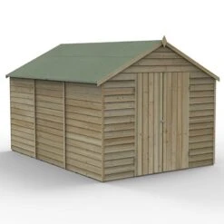 12' X 8' Forest 4Life 25yr Guarantee Overlap Pressure Treated Windowless Double Door Apex Wooden Shed (3.6m X 2.61m) -Halls || Lifetime || Keter Sales 14 opa812ddnwmhd render1 min