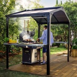 8' X 6' Palram Canopia Austin 2400 BBQ Shelter Gazebo - Black (2.84m X 1.8m) -Halls || Lifetime || Keter Sales 14 706835 8x6 pc austin feature min
