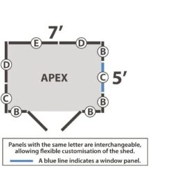 7' X 5' Forest 4Life 25yr Guarantee Overlap Pressure Treated Double Door Apex Wooden Shed (2.32m X 1.54m) -Halls || Lifetime || Keter Sales 15 opa75ddm drawing2 min
