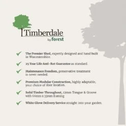 7' X 5' Forest Timberdale 25yr Guarantee Tongue & Groove Pressure Treated Windowless Pent Shed (2.24m X 1.7m) -Halls || Lifetime || Keter Sales 3 timberdale usp bullet point carousel image bsd new 4