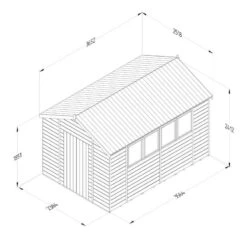 12' X 8' Forest Timberdale 25yr Guarantee Tongue & Groove Pressure Treated Apex Shed – 4 Windows (3.65m X 2.52m) -Halls || Lifetime || Keter Sales 3 tpa812m4w line drawing 2