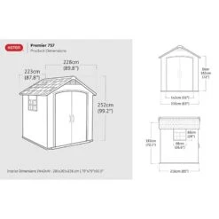7' X 7' Keter Premier Plastic Garden Shed (2.29m X 2.23m) -Halls || Lifetime || Keter Sales 4 249198 7x7 keter premier drawing min