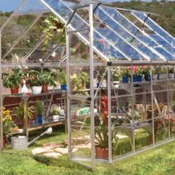 8' X 12' Palram Canopia Octave Silver Greenhouse (3.67m X 2.44m) 13 8' X 12' Palram Canopia Octave Silver Greenhouse (3.67m X 2.44m) -Halls || Lifetime || Keter Sales 701942 octave 8x12 silver greenhouse close up3 min 1