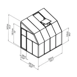 6'x8' Palram Canopia Rion White Lean To Greenhouse (1.8x2.4m) 8 6'x8' Palram Canopia Rion White Lean To Greenhouse (1.8x2.4m) -Halls || Lifetime || Keter Sales 702483 rion greenhouses sunroom sunlounge 6x8 drawing isoview