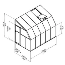 6'x10' Palram Canopia Rion White Sun Room Walk In Wall Greenhouse (1.8x3m) -Halls || Lifetime || Keter Sales 702485 rion greenhouses sunroom sunlounge 6x10 drawing isoview