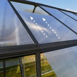 6' X 8' Palram Canopia Hybrid Grey Greenhouse (1.85m X 2.41m) -Halls || Lifetime || Keter Sales 702768 hybrid 6x8 grey greenhouse close up1 min 1