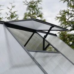 6' X 8' Palram Canopia Hybrid Grey Greenhouse (1.85m X 2.41m) -Halls || Lifetime || Keter Sales 702768 hybrid 6x8 grey greenhouse close up3 min 1