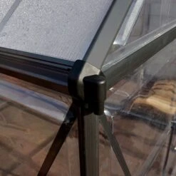 6' X 8' Palram Canopia Hybrid Grey Greenhouse (1.85m X 2.41m) -Halls || Lifetime || Keter Sales 702768 hybrid 6x8 grey greenhouse close up4 min 1