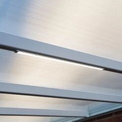 10x24 Palram Canopia Sierra White Patio Cover -Halls || Lifetime || Keter Sales 703194 palram sierra patio cover roof white 3x7 3 lighting4