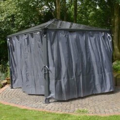 Palram Canopia Palermo 3000/ 3600 Gazebo Curtains -Halls || Lifetime || Keter Sales 703319 palram canopia palermo 3000 3600 gazebo curtains insitu2 min