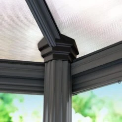 12' X 14' Palram Canopia Roma Hexagonal Garden Gazebo - Grey (3.59m X 4.15m) -Halls || Lifetime || Keter Sales 703445 12x14 palram roma hexagonal gazebo close up1 min 1