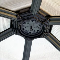 12' X 14' Palram Canopia Roma Hexagonal Garden Gazebo - Grey (3.59m X 4.15m) -Halls || Lifetime || Keter Sales 703445 12x14 palram roma hexagonal gazebo close up4 min 1