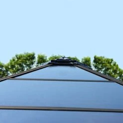 12' X 14' Palram Canopia Roma Hexagonal Garden Gazebo - Grey (3.59m X 4.15m) -Halls || Lifetime || Keter Sales 703445 12x14 palram roma hexagonal gazebo close up5 min 1