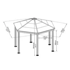 12' X 14' Palram Canopia Roma Hexagonal Garden Gazebo - Grey (3.59m X 4.15m) -Halls || Lifetime || Keter Sales 703445 12x14 palram roma hexagonal gazebo drawing min 1