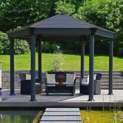 12' X 14' Palram Canopia Roma Hexagonal Garden Gazebo - Grey (3.59m X 4.15m)