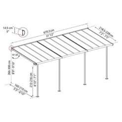 7' X 22' Palram Canopia Sierra White Clear Patio Cover (2.28m X 6.71m) -Halls || Lifetime || Keter Sales 703482 7x22 palram sierra white patio cover drawing min 1