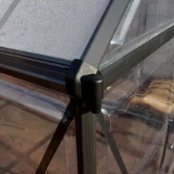 6' X 4' Palram Canopia Hybrid Grey Greenhouse (1.85m X 1.26m) -Halls || Lifetime || Keter Sales 703483 hybrid 6x4 grey greenhouse close up2 min 1