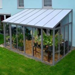 10x14 Palram Canopia SanRemo Grey Lean-To Conservatory -Halls || Lifetime || Keter Sales 703708 palram sanremo lean to conservatory 3x4 25 grey no3