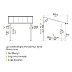 10x10 Palram Canopia Olympia Grey Patio Cover With Clear Panels -Halls || Lifetime || Keter Sales 704215 palram olympia patio cover roof grey 3x3 05 drawing3