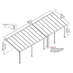 10' X 32' Palram Canopia Olympia Grey Patio Cover With Clear Panels (2.95m X 9.80m) -Halls || Lifetime || Keter Sales 704360 10x32 palram olympia grey patio cover clear panels drawing1 min 1