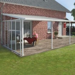 13' Palram Canopia Patio Cover Side Wall Series 4 - White -Halls || Lifetime || Keter Sales 704483 13ft palram patio cover side wall 4 insitu3 min