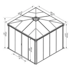 10x10 Palram Canopia Ledro 3000 Enclosed Grey Gazebo -Halls || Lifetime || Keter Sales 704744 palram ledro 3000 enclosed grey gazebo drawing1