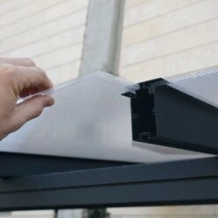 7' X 22' Palram Canopia Sierra Grey Clear Patio Cover (2.28m X 6.71m) -Halls || Lifetime || Keter Sales 705484 7x22 palram sierra grey patio cover close up3 min 1