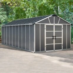 11' X 21.3' Palram Canopia Yukon Dark Grey Plastic Shed With WPC Floor (3.32m X 6.43m)