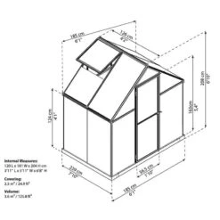 6' X 4' Palram Canopia Mythos Grey Greenhouse (1.85m X 1.26m) 13 6' X 4' Palram Canopia Mythos Grey Greenhouse (1.85m X 1.26m) -Halls || Lifetime || Keter Sales 705897 mythos 6x4 grey greenhouse drawing min 1