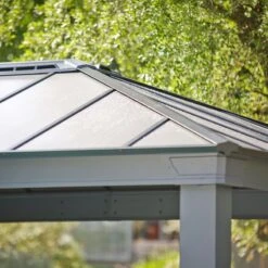 14' X 12' Palram Canopia Dallas 4300 Grey Garden Gazebo (4.26m X 3.64m) -Halls || Lifetime || Keter Sales 705938 14x12 palram dallas 4300 grey garden gazebo close up7 min