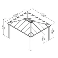 14' X 12' Palram Canopia Dallas 4300 Grey Garden Gazebo (4.26m X 3.64m) -Halls || Lifetime || Keter Sales 705938 14x12 palram dallas 4300 grey garden gazebo drawing min 1