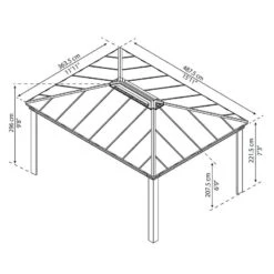 16' X 12' Palram Canopia Dallas 4900 Grey Garden Gazebo (4.88m X 3.64m) -Halls || Lifetime || Keter Sales 706082 16x12 palram dallas 4900 grey garden gazebo drawing min 1