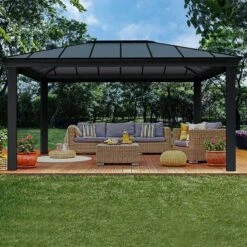 16' X 12' Palram Canopia Dallas 4900 Grey Garden Gazebo (4.88m X 3.64m) -Halls || Lifetime || Keter Sales 706082 16x12 palram dallas 4900 grey garden gazebo insitu3 min