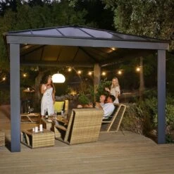 16' X 12' Palram Canopia Dallas 4900 Grey Garden Gazebo (4.88m X 3.64m) -Halls || Lifetime || Keter Sales 706082 16x12 palram dallas 4900 grey garden gazebo insitu4 min