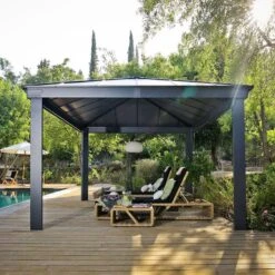 16' X 12' Palram Canopia Dallas 4900 Grey Garden Gazebo (4.88m X 3.64m) -Halls || Lifetime || Keter Sales 706082 16x12 palram dallas 4900 grey garden gazebo insitu5 min