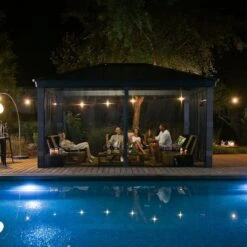 16' X 12' Palram Canopia Dallas 4900 Grey Garden Gazebo (4.88m X 3.64m) -Halls || Lifetime || Keter Sales 706082 16x12 palram dallas 4900 grey garden gazebo insitu6 min