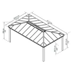 20' X 12' Palram Canopia Dallas 6100 Grey Garden Gazebo (6.12m X 3.64m) -Halls || Lifetime || Keter Sales 706083 20x12 palram dallas 6100 grey garden gazebo drawing min 1