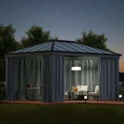 Palram Canopia Gazebo Curtains Set For Dallas 4900 Garden Gazebo -Halls || Lifetime || Keter Sales 706598 palram gazebo curtains for dallas 4900 gazebo insitu2 min