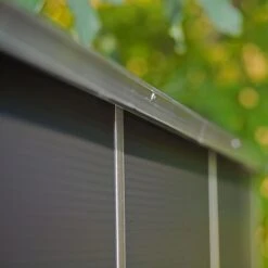 6' X 5' Palram Canopia Rubicon Double Door Plastic Garden Shed - Dark Grey (1.85m X 1.53m) -Halls || Lifetime || Keter Sales 706806bun 6x5 palram rubicon dd plastic shed grey close up11 min