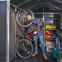 6' X 5' Palram Canopia Rubicon Double Door Plastic Garden Shed - Dark Grey (1.85m X 1.53m) -Halls || Lifetime || Keter Sales 706806bun 6x5 palram rubicon dd plastic shed grey close up3 min